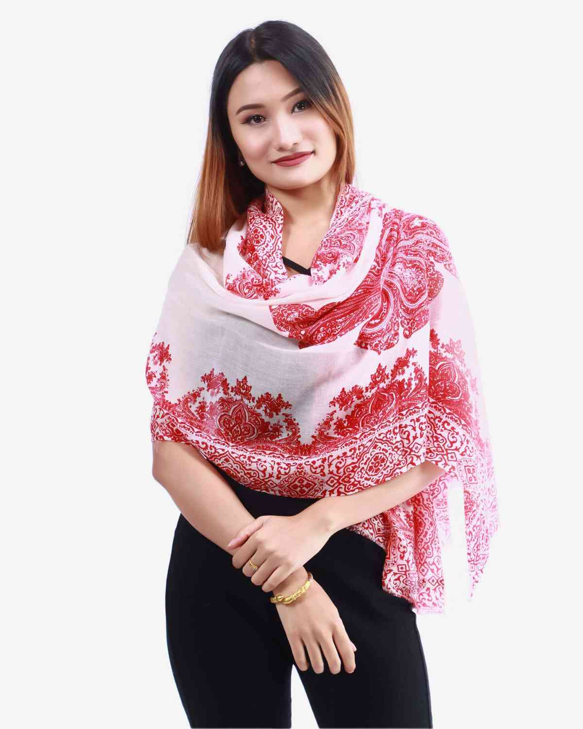 200/2 Printed Cashmere Scarf. Made in Nepal